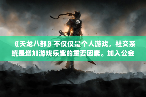 《天龙八部》不仅仅是个人游戏，社交系统是增加游戏乐趣的重要因素。加入公会将为你带来更多的资源和活动机会。公会成员之间的合作与交流将有助于提高你的战斗力。在团队副本和PK活动中，巧妙的团队分配和配合会让战斗更加顺畅。另外玩家还可以通过游戏内聊天系统与其他玩家互动，分享攻略经验，提高你的游戏水平。  第4张