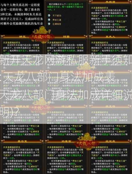 新开天龙网游私服新手须知:天龙八部门身法加成表，天龙八部门身法加成详细说明)？