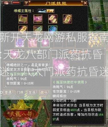 新开天龙网游私服指南:天龙八部门派药抗昏迷，八大门派药抗昏迷。