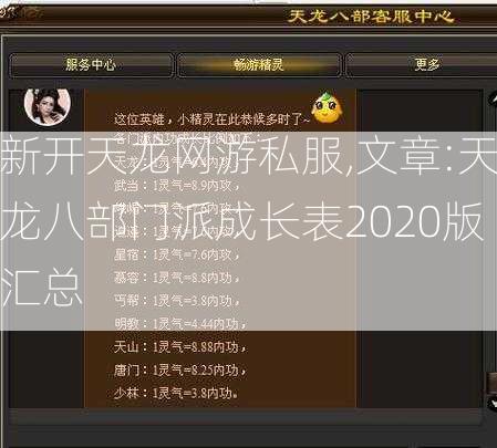 新开天龙网游私服,文章:天龙八部门派成长表2020版汇总