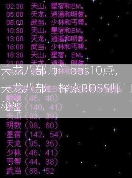 天龙八部师门bos10点，天龙八部：探索BOSS师门秘密