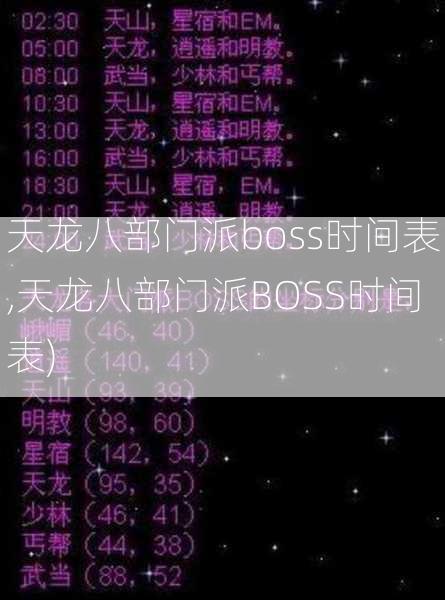 天龙八部门派boss时间表,天龙八部门派BOSS时间表)