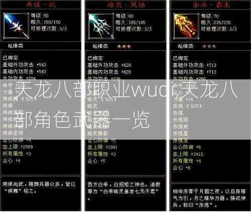 天龙八部职业wuqi,天龙八部角色武器一览