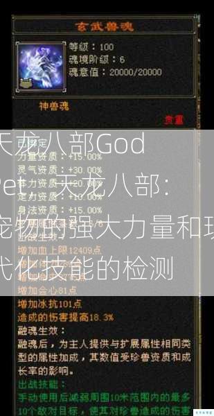 天龙八部God  Pet，天龙八部：宠物的强大力量和现代化技能的检测