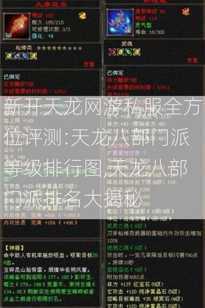 新开天龙网游私服全方位评测:天龙八部门派等级排行图,天龙八部门派排名大揭秘 - 酷尚网