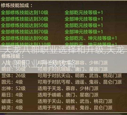 天龙八部职业选择和升级,天龙八部职业升级攻略 