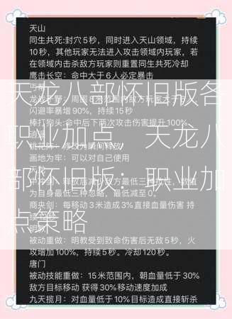 天龙八部怀旧版各职业加点，天龙八部怀旧版：职业加点策略  第2张