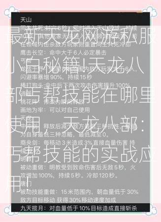 最新天龙网游私服小白秘籍!天龙八部丐帮技能在哪里使用，天龙八部：丐帮技能的实战应用！  第1张