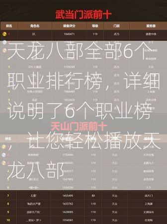 天龙八部全部6个职业排行榜，详细说明了6个职业榜，让您轻松播放天龙八部